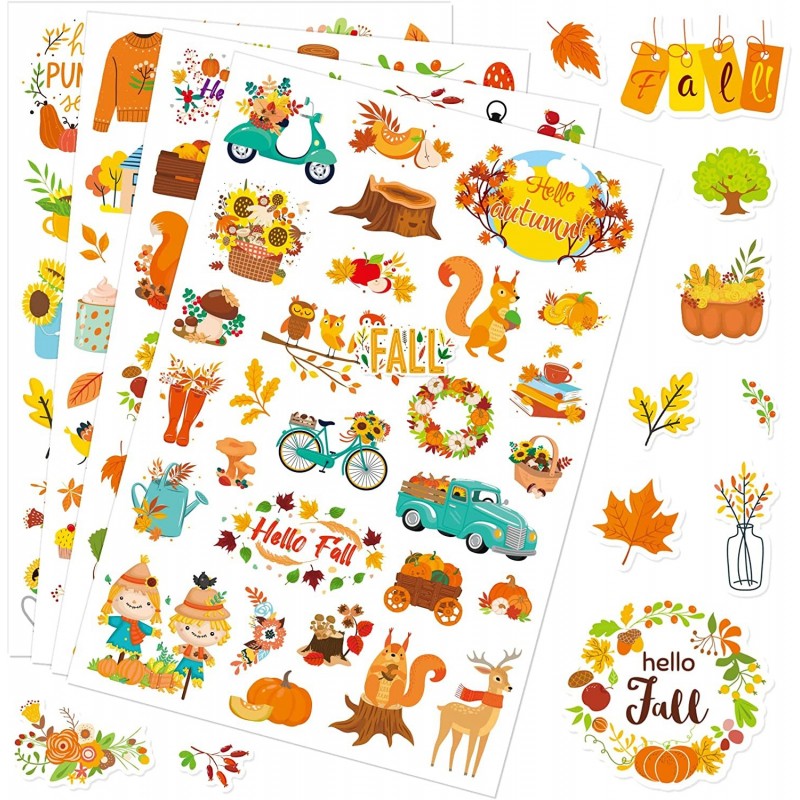 Fall Stickers 640 Counts Hello Autumn Season Pumpkin Scarecrow Maple Sunflower Shape Adhesive Sticker for Water Bottles Art T...