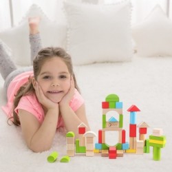 Solid Wood Blocks for Toddlers Wooden Building Blocks Set Baby Kids Stacking Teawood 50 PCS Wooden Toys $26.97 Toy Stacking B...