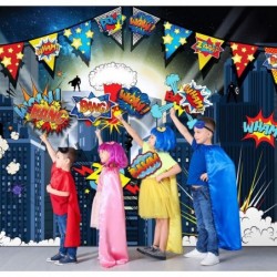 Superhero Birthday Party Backdrop Supplies- Superhero Cityscape Photography Backdrop 12 Superhero Photo Booth Props for Kids ...