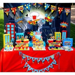 Superhero Birthday Party Backdrop Supplies- Superhero Cityscape Photography Backdrop 12 Superhero Photo Booth Props for Kids ...