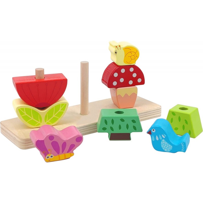 Wooden Garden Stacker Toddler Stacking Toys Garden Blocks Sorting and Stacking Blocks for Toddlers 1-3 Preschool Early Learni...