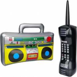 2pcs 80s 90s Party Decorations Vintage Brow up Inflatable Radio Boombox Pinata & Inflatable Mobile Phone 90s Props Favors for...