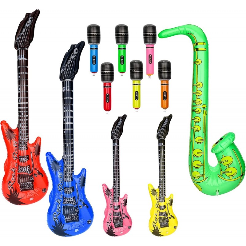 11Pcs Inflatable Rock Star Band Set Waterproof PVC Music Instruments Party Props Blow Up Guitar Microphones Saxophone for Kid...