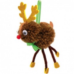 AX316 Festive Reindeer Pom Pom Tree Decoration Kits - Pack of 3 Homemade Christmas Ornaments for Kids Arts and Crafting Activ...