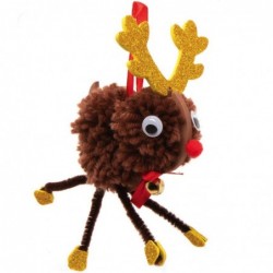 AX316 Festive Reindeer Pom Pom Tree Decoration Kits - Pack of 3 Homemade Christmas Ornaments for Kids Arts and Crafting Activ...