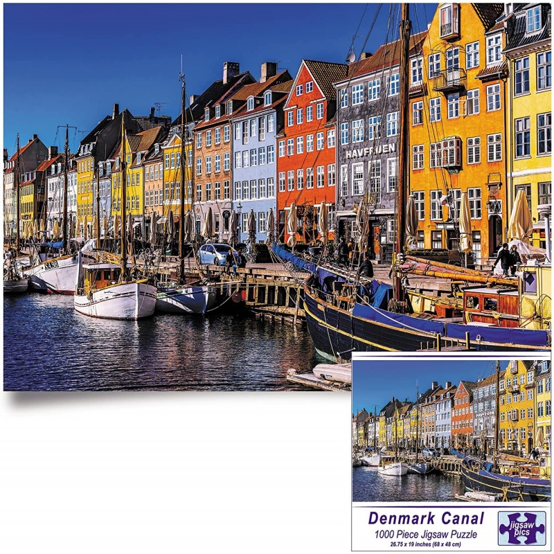 Jigsaw Puzzle for Adults 1000 Pieces - Denmark Canal - Large 27x19 inch - Tight Fitting Unique Pieces - 6 Zone Area Mapping o...