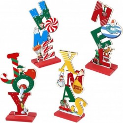 4 Pieces Christmas Decorations for Table Vertical Wooden Table Decorations Signs with Unique Designs Joy Home Xmas Noel Holid...