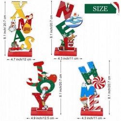 4 Pieces Christmas Decorations for Table Vertical Wooden Table Decorations Signs with Unique Designs Joy Home Xmas Noel Holid...