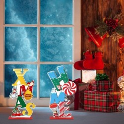 4 Pieces Christmas Decorations for Table Vertical Wooden Table Decorations Signs with Unique Designs Joy Home Xmas Noel Holid...