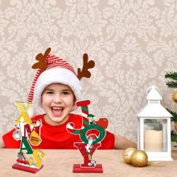 4 Pieces Christmas Decorations for Table Vertical Wooden Table Decorations Signs with Unique Designs Joy Home Xmas Noel Holid...