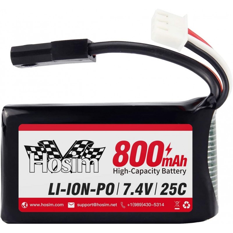 RC Cars Replacement Battery Rechargeable 7.4V 800mAh 25C 2S LiPo Battery Pack 7.4V JST Plug【New Version】 Li-ion Battery for 9...