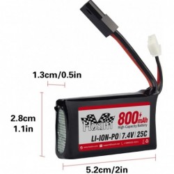 RC Cars Replacement Battery Rechargeable 7.4V 800mAh 25C 2S LiPo Battery Pack 7.4V JST Plug【New Version】 Li-ion Battery for 9...