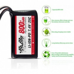 RC Cars Replacement Battery Rechargeable 7.4V 800mAh 25C 2S LiPo Battery Pack 7.4V JST Plug【New Version】 Li-ion Battery for 9...