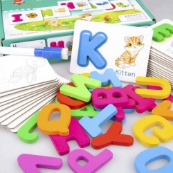 Toddler Alphabet Wooden Jigsaw Puzzle Flash Cards | Interactive Wipe Clean Learn to Write Dry Erase ABC Letter Activity Cards...