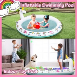 Kids Inflatable Sprinkler Pool 68 Inch Upgraded 3 in 1 Splash Pad Durable & Funny Summer Toy for Indoor Outdoor Use Unicorn P...