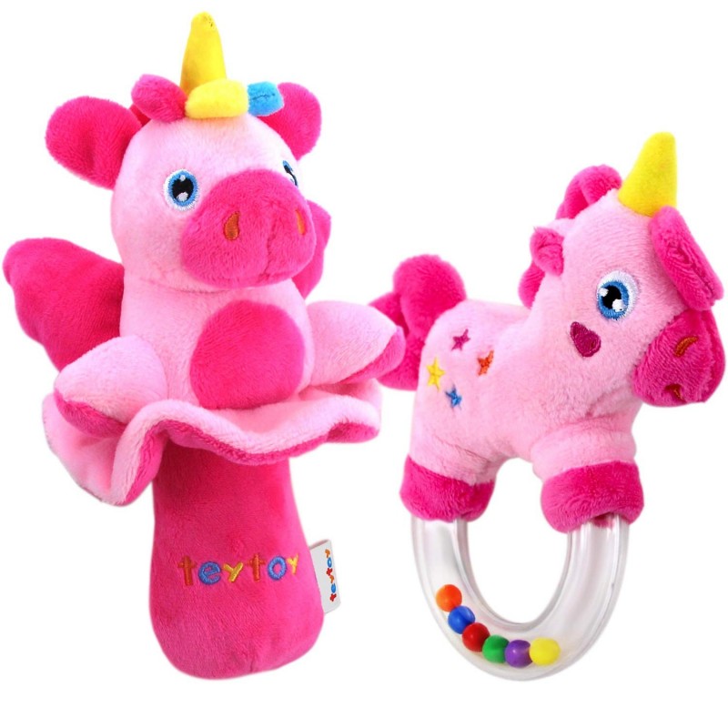 2pcs Soft Baby Rattles Pink Horse & Angel Pig Baby Girl Toy 3 6 9 12 Month Baby Shower $17.42 Baby Rattles & Plush Rings