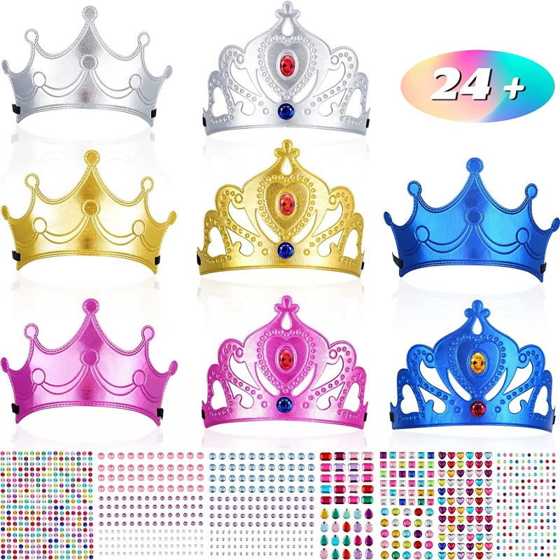 24 Pieces Foam Princess Tiaras and DIY Foam Crown Making Your Own Tiaras with Crystal Diamond Sticker Princess King Crown Bir...