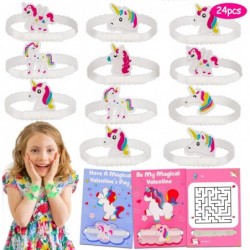 24 PCS Glowing Unicorn Bracelets Valentines Day Gifts Cards for Kids Girls School Classroom Exchange Unicorn Toys Valentines ...