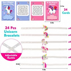 24 PCS Glowing Unicorn Bracelets Valentines Day Gifts Cards for Kids Girls School Classroom Exchange Unicorn Toys Valentines ...