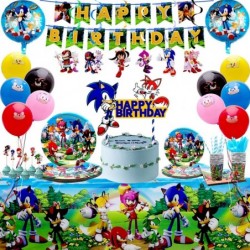 180 pcs Sonic Birthday Party Supplies for Kids-Sonic Hedgehog Party Supplies with Banner Plates Cups Napkins Tableware Hangin...