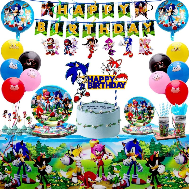 180 pcs Sonic Birthday Party Supplies for Kids-Sonic Hedgehog Party Supplies with Banner Plates Cups Napkins Tableware Hangin...