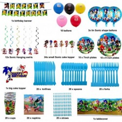 180 pcs Sonic Birthday Party Supplies for Kids-Sonic Hedgehog Party Supplies with Banner Plates Cups Napkins Tableware Hangin...