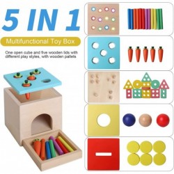 5-in-1 Wooden Montessori Toy for 1+ Year Old Shape Sorter Object Permanence Box Coin Box Carrot Harvest - Toddler Learning To...