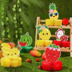 9 Pcs Twotti Fruit Honeycomb Centerpieces Hawaiian Summer Fruit Table Toppers Tropical Fruit Party Decorations Include Waterm...