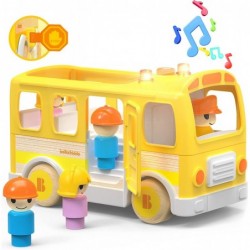 Wooden School Bus Kids Toys Toddler Toys with Sound and Light Plastic Simulation School Bus Toy for 3 4 5 6 7 8 9 Years Old B...