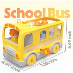 Wooden School Bus Kids Toys Toddler Toys with Sound and Light Plastic Simulation School Bus Toy for 3 4 5 6 7 8 9 Years Old B...