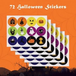 60 Pack Halloween Treat Bags 7.2x3.9x2.4 inches + 72 Pack Stickers 12 Varied Designs Mini Paper Halloween Candy Bags for Hall...