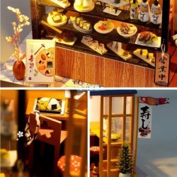 DIY LED Lights Miniature Dollhouse Kit Street Shop Doll House Model Wooden Furniture for Valentine's Day Creative Gifts (Sush...