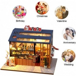 DIY LED Lights Miniature Dollhouse Kit Street Shop Doll House Model Wooden Furniture for Valentine's Day Creative Gifts (Sush...