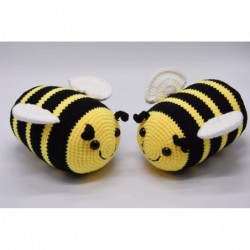 Handmade Crochet Fuzzy Bumblebee Stuffed Animal with Smile Face and White Wings Cuddly Knit Soft Yarn Plush Bee Toy Pretty Sw...