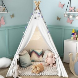 Teepee Tent for Kids with Carry Case Natural Canvas Teepee Play Tent Toys for Girls/Boys Indoor & Outdoor Playing (White Teep...