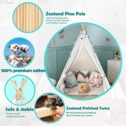 Teepee Tent for Kids with Carry Case Natural Canvas Teepee Play Tent Toys for Girls/Boys Indoor & Outdoor Playing (White Teep...