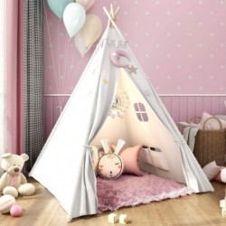 Teepee Tent for Kids with Carry Case Natural Canvas Teepee Play Tent Toys for Girls/Boys Indoor & Outdoor Playing (White Teep...