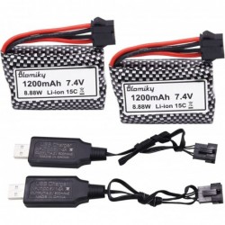 2 Pack 7.4V 1200mAh Li-ion Rechargeable Battery with SM5P Plug and Charger Cable for R208 R308 2008 RC Boat R208 Battery 2 $3...