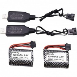 2 Pack 7.4V 1200mAh Li-ion Rechargeable Battery with SM5P Plug and Charger Cable for R208 R308 2008 RC Boat R208 Battery 2 $3...