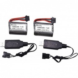 2 Pack 7.4V 1200mAh Li-ion Rechargeable Battery with SM5P Plug and Charger Cable for R208 R308 2008 RC Boat R208 Battery 2 $3...