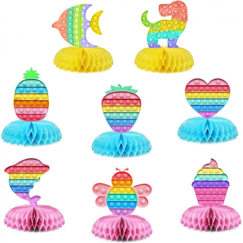 Pop Push Bubbles Honeycomb Centerpieces 8 Pieces Double Sided Pop Fidget Toy Table Decorations for Pop Birthday Party Supplie...