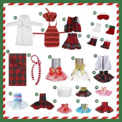 24 Pcs Christmas Elf Accessories Include Skirts White Bathrobe Plaid Sleeping Bag Fluffy Vest Scarf Stockings Eye Mask Glasse...