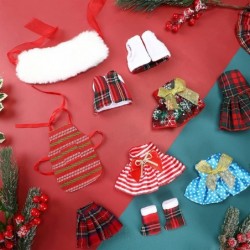 24 Pcs Christmas Elf Accessories Include Skirts White Bathrobe Plaid Sleeping Bag Fluffy Vest Scarf Stockings Eye Mask Glasse...