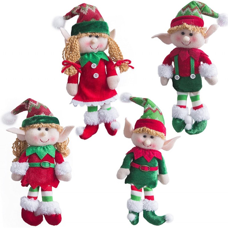 Adorable Flexible Christmas Elves Plush Dolls -Set of 4 Party Xmas Tree Decoration Holiday Santa Characters Ornaments 12-Inch...