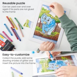 Coloring Kit 5 Safari Jigsaw Puzzles 16 Crayons 6 Tubes of Glitter Glue 5 Frames DIY and Screen-Free Kids’ Activities Craft a...