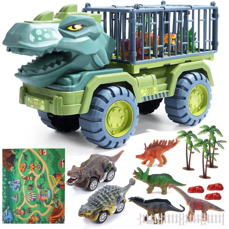 Dinosaur Truck Dinosaur Transport Car Carrier Truck with Dinosaur Toys Friction Powered Cars Activity Playmat Dino Car Playse...