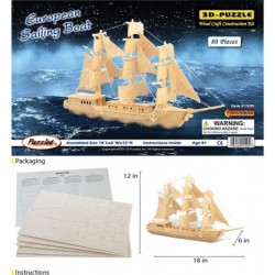 3D Puzzle European Sailing Boat Wood Craft Construction Model Kit Educational DIY Wooden Toy Assemble Model Unfinished Crafti...