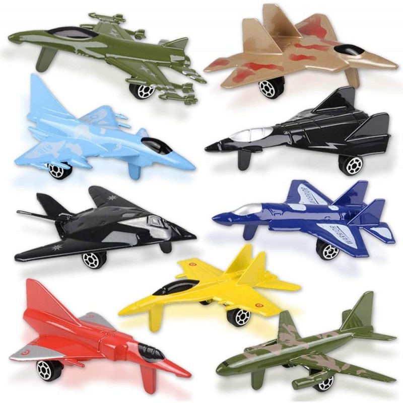 Diecast Jet Toy Playset Set of 9 Fighter Jet Toys in Assorted Colors and Designs Great Birthday Party Favors Goodie Bag Fille...