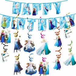 xssj-party Frozen Birthday Party Supplies A Happy Birthday Banner 12* Hanging Swirl Cards For Girl Frozen Party Decoration $2...