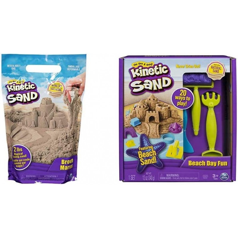 The Original Moldable Sensory Play Sand Brown 2lbs & Beach Day Fun Kit w/ Castle Molds Tools 12oz Age 3+ $29.62 Sandboxes & B...